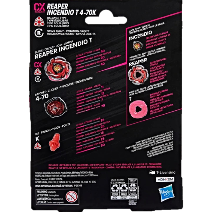 Hells Reaper Incendio T4-70K packaging with stats and details, featuring red, black, silver, and pink colors.